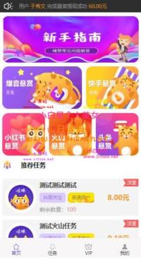 全新UI霸屏天下抖音快手关注点赞任务悬赏平台挂机赚钱程序源码
