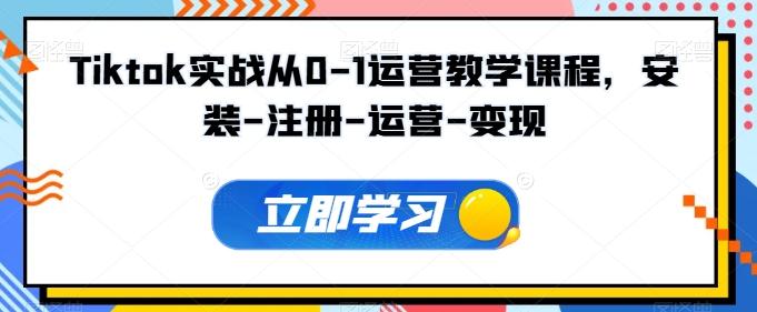 Tiktok实战从0-1运营教学课程，安装-注册-运营-变现-源码天堂