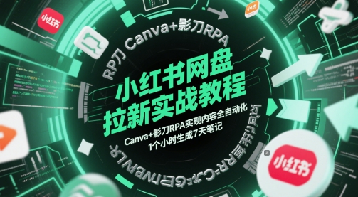 小红书网盘拉新实战教程，Canva+影刀RPA实现内容全自动化，1个小时生成7天笔记-源码天堂