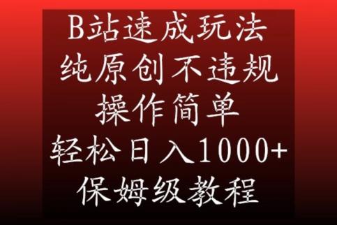 B站速成玩法，纯原创不违规，操作简单，轻松日入1000+，保姆级教程【揭秘】-源码天堂