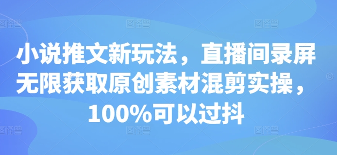 小说推文新玩法，直播间录屏无限获取原创素材混剪实操，100%可以过抖-源码天堂