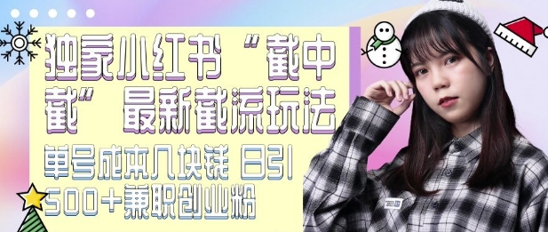 最新小红书截流玩法 独家截中截 单号成本几块钱 日引500+CY粉JZ粉-源码天堂