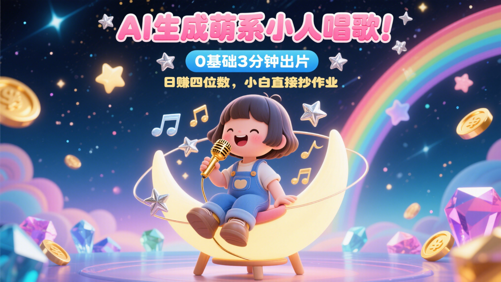AI生成萌系小人唱歌！0基础3分钟出片，28个作品涨粉9万，日赚四位数，小白直接抄作业-源码天堂