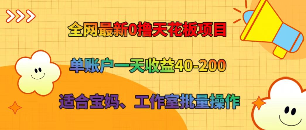 全网最新0撸天花板项目 单账户一天收益40-200 适合宝妈、工作室批量操作-源码天堂