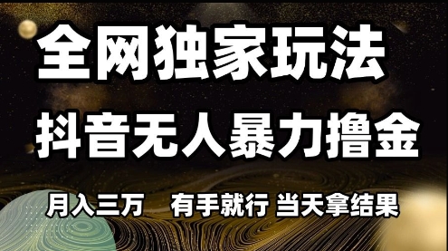 全网独家玩法抖音无人暴力撸金，月入3W，有手就行，当天拿结果【揭秘】-源码天堂