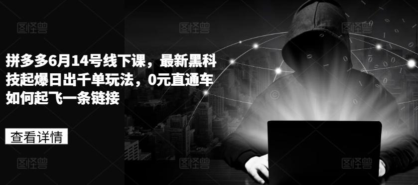 拼多多6月14号线下课，最新黑科技起爆日出千单玩法，0元直通车如何起飞一条链接-源码天堂