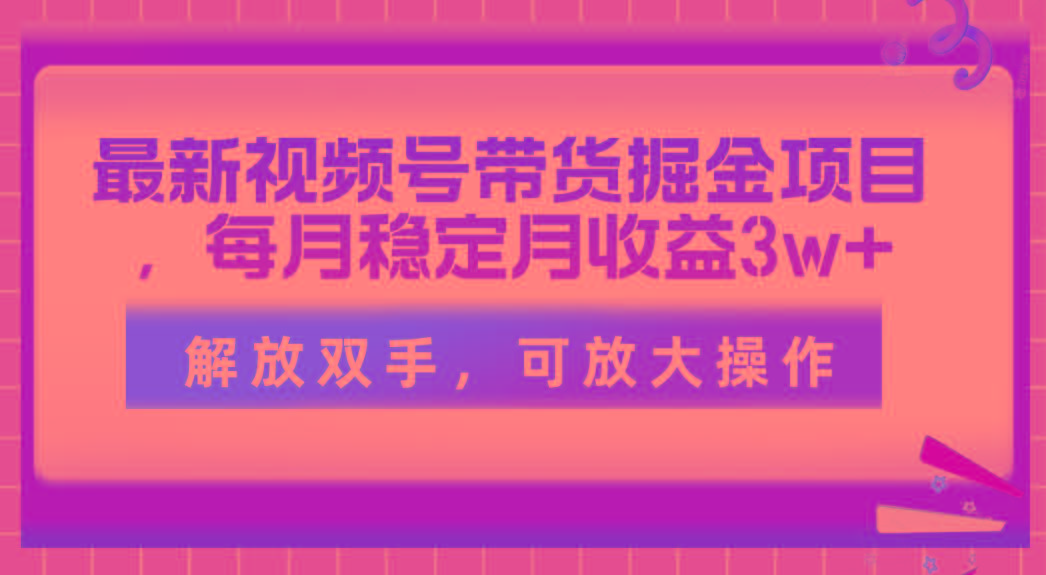 最新视频号带货掘金项目，每月稳定月收益3w+，解放双手，可放大操作-源码天堂