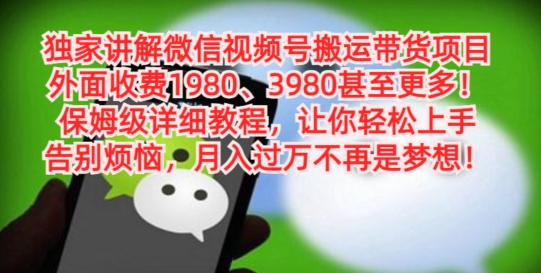 独家讲解微信视频号搬运带货项目，保姆级详细教程-源码天堂