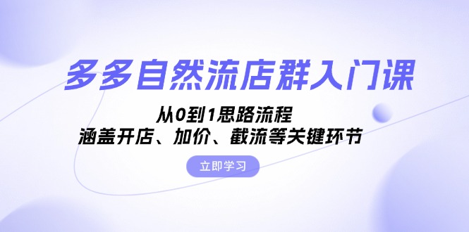 多多自然流店群入门课，从0到1思路流程，涵盖开店、加价、截流等关键环节-源码天堂