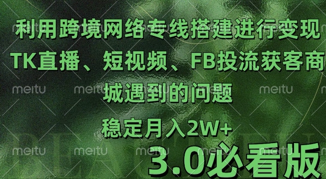 利用跨境电商网络及搭建TK直播、短视频、FB投流获客以及商城遇到的问题进行变现3.0必看版【揭秘】-源码天堂