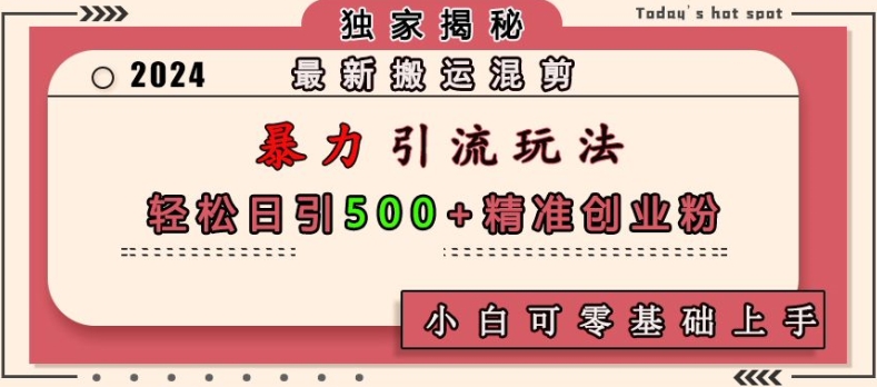 最新搬运混剪暴力引流玩法，轻松日引500+精准创业粉，小白可零基础上手-源码天堂