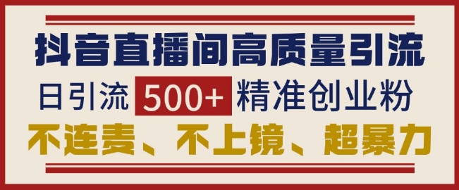 抖音直播间引流创业粉，无需连麦、不用上镜、超暴力，日引流500+高质量精准创业粉-源码天堂
