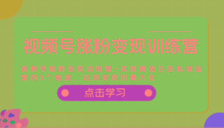 视频号涨粉变现训练营-实现微信生态私域运营的3个维度，达到变现的最大化-源码天堂