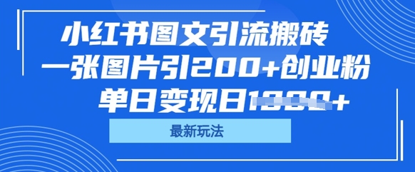 小红书图文引流搬砖，一张图片引200+创业粉，单日变现日数张-源码天堂