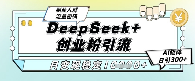 DeepSeek+创业粉精准引流，全新分享课4.0玩法，AI矩阵日引300+，多种变现方式，稳定月入1W-源码天堂