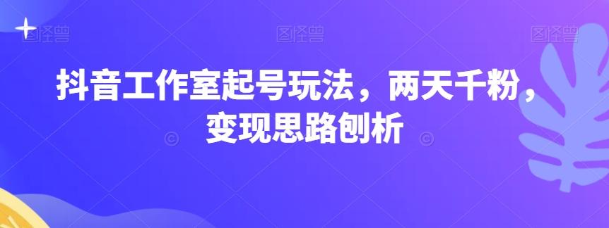 抖音工作室起号玩法，两天千粉，变现思路刨析-源码天堂