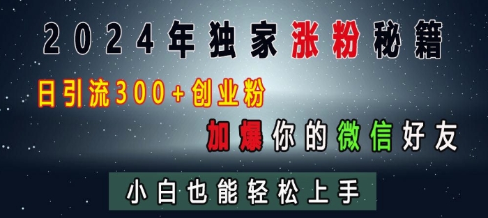 2024年独家涨粉秘籍，日引流300+创业粉，加爆你的微信好友，小白也能轻松上手-源码天堂