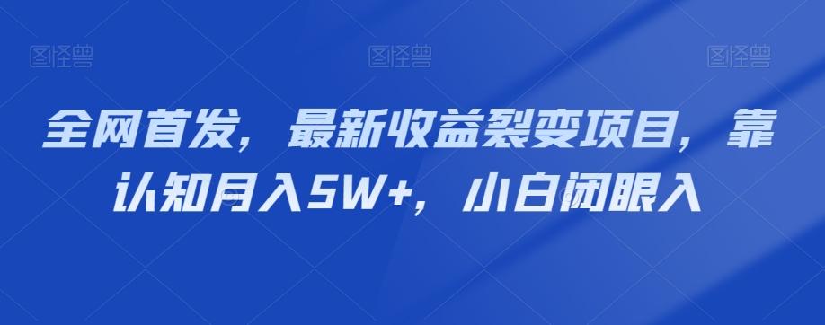 全网首发，最新收益裂变项目，靠认知月入5W+，小白闭眼入-源码天堂