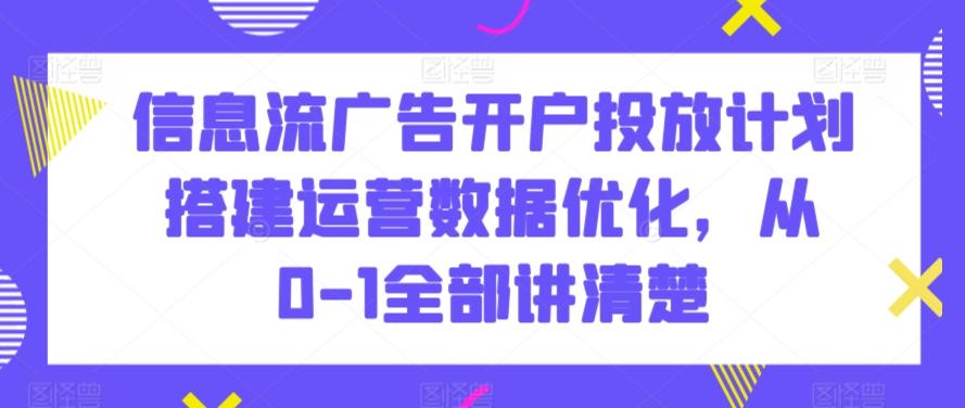 信息流广告开户投放计划搭建运营数据优化，从0-1全部讲清楚-源码天堂