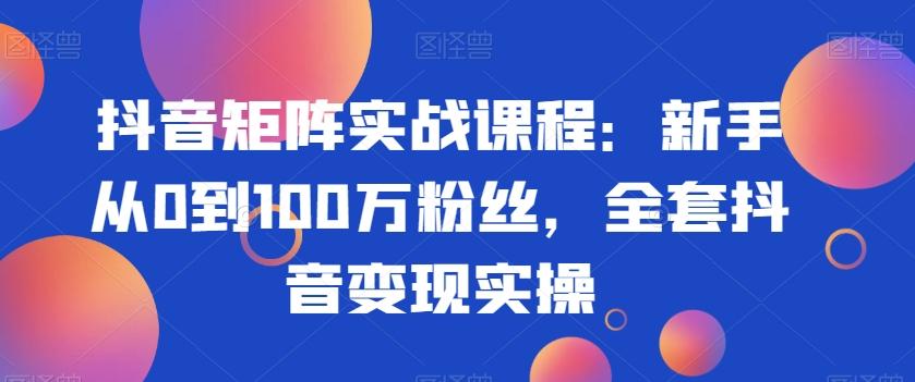 抖音矩阵实战课程：新手从0到100万粉丝，全套抖音变现实操-源码天堂