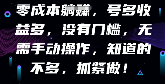零成本全自动，号多收益多，没有门槛，无需手动-源码天堂