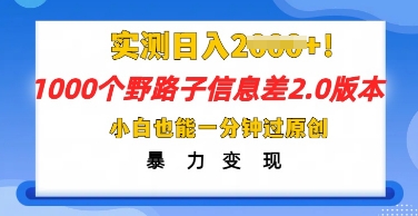 2025抖音1000个野路子信息差最新玩法，一分钟过原创，暴力变现月入几k-源码天堂