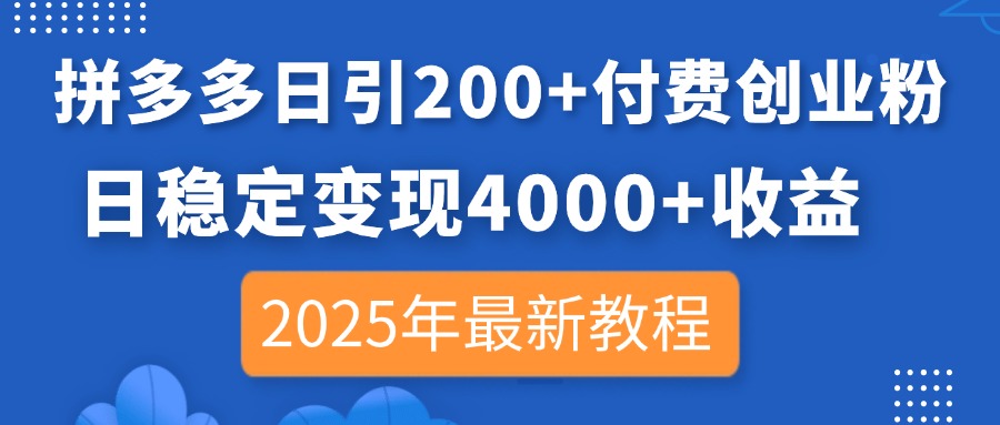 （14217期）拼多多日引200+付费创业粉，日稳定变现4000+收益，2025年最新教程-源码天堂
