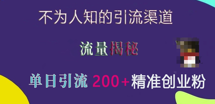 不为人知的引流渠道，流量揭秘，实测单日引流200+精准创业粉【揭秘】-源码天堂