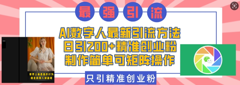 AI数字人最新引流方法，日引200+精准创业粉，制作简单可矩阵操作-源码天堂