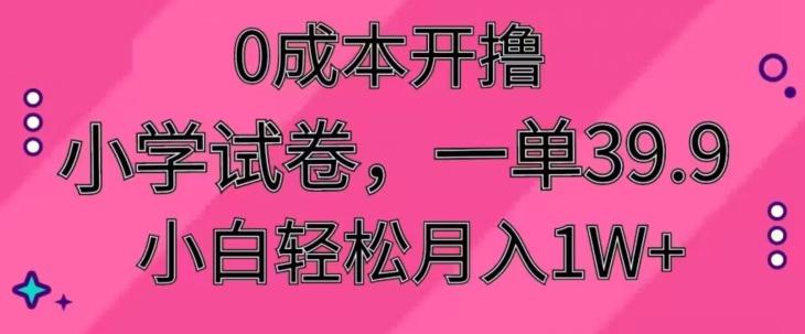 0成本开撸，小学试卷，一单39.9，小白轻松月入1W+-源码天堂