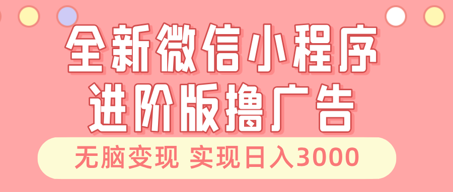 全新微信小程序进阶版撸广告 无脑变现睡后也有收入 日入3000＋-源码天堂