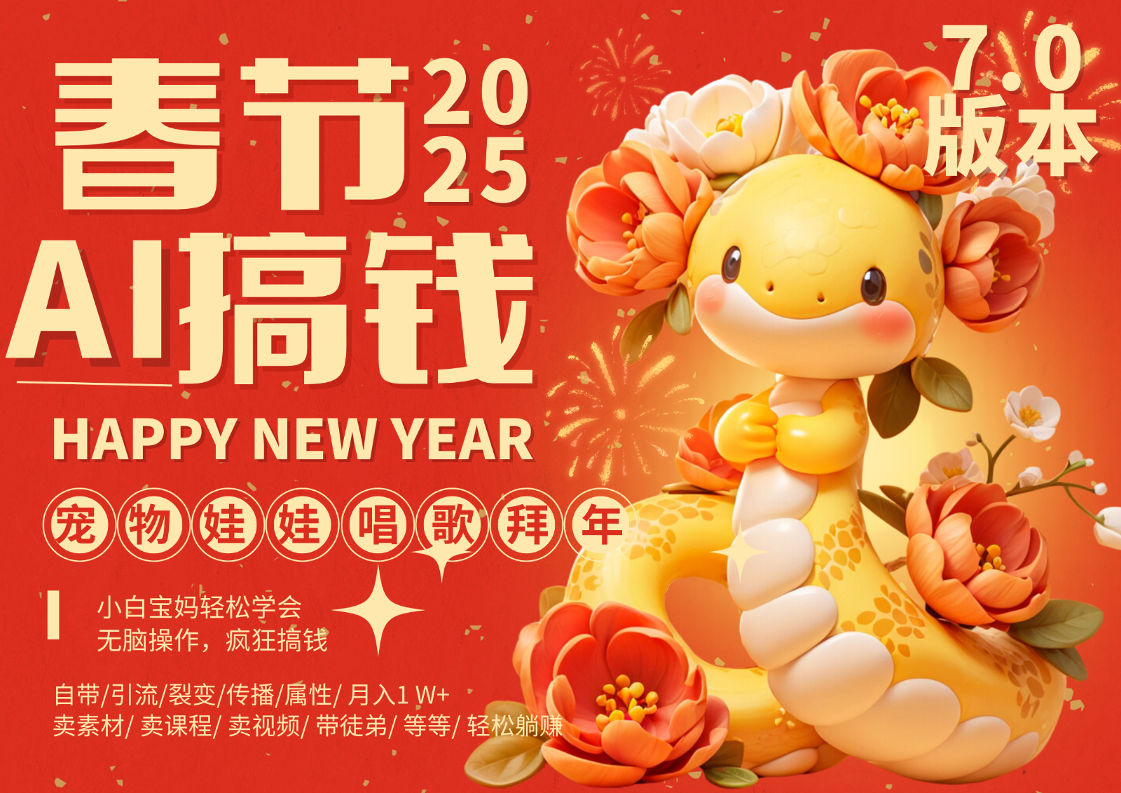 AI春节搞钱7.0升级版 蝴蝶号超火爆萌宠唱歌拜年 AI一键制作 批量出内容 春节做…-源码天堂