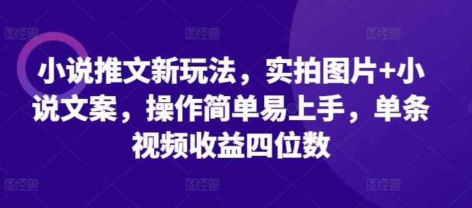 小说推文新玩法，实拍图片+小说文案，操作简单易上手，单条视频收益四位数-源码天堂