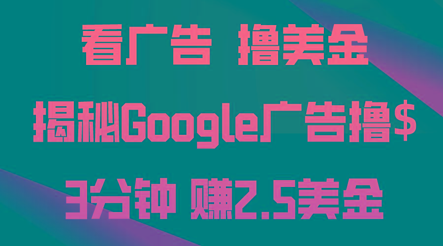 看广告，撸美金！3分钟赚2.5美金！日入200美金不是梦！揭秘Google广告…-源码天堂
