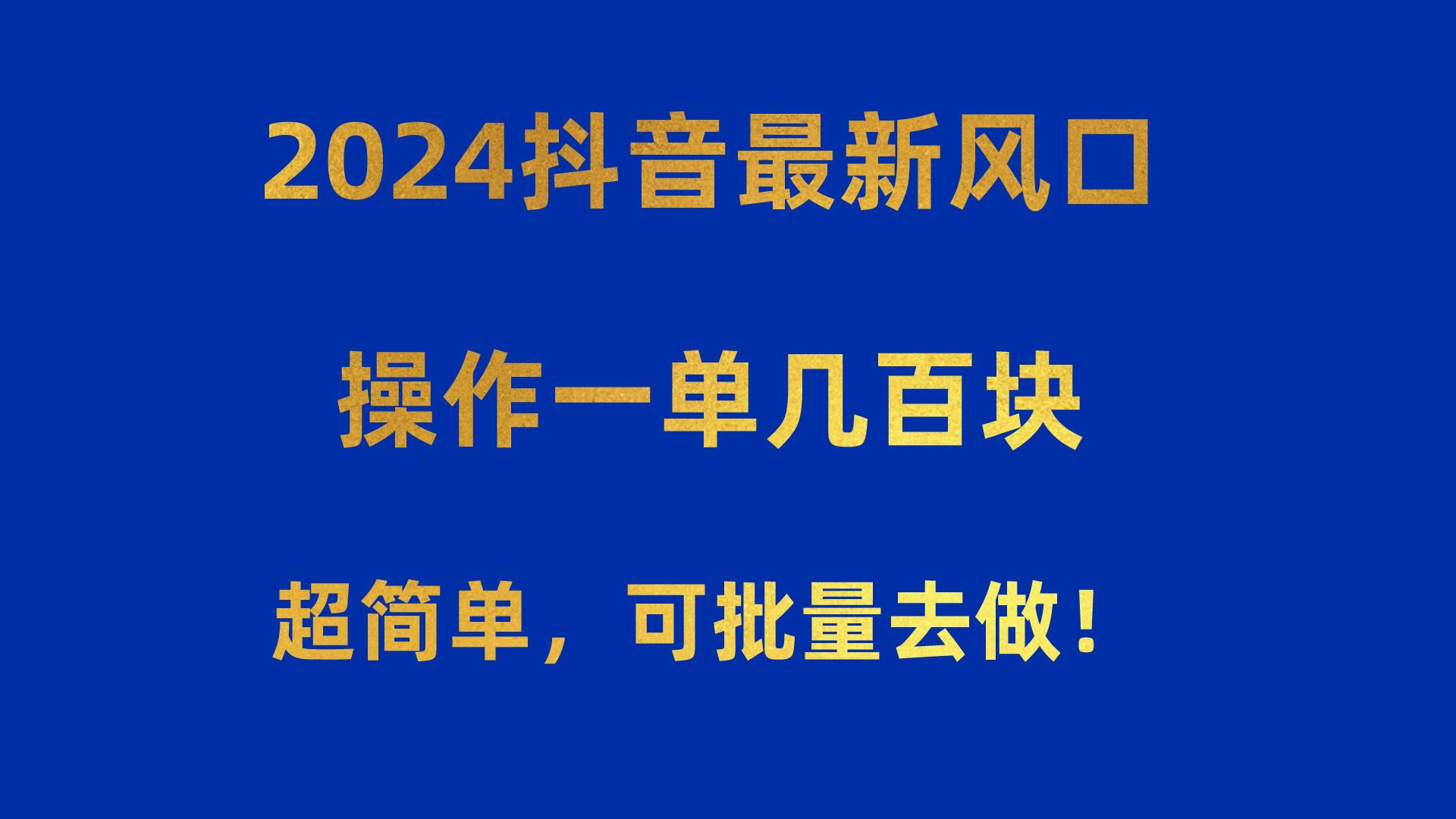 2024抖音最新风口！操作一单几百块！超简单，可批量去做！！！-源码天堂