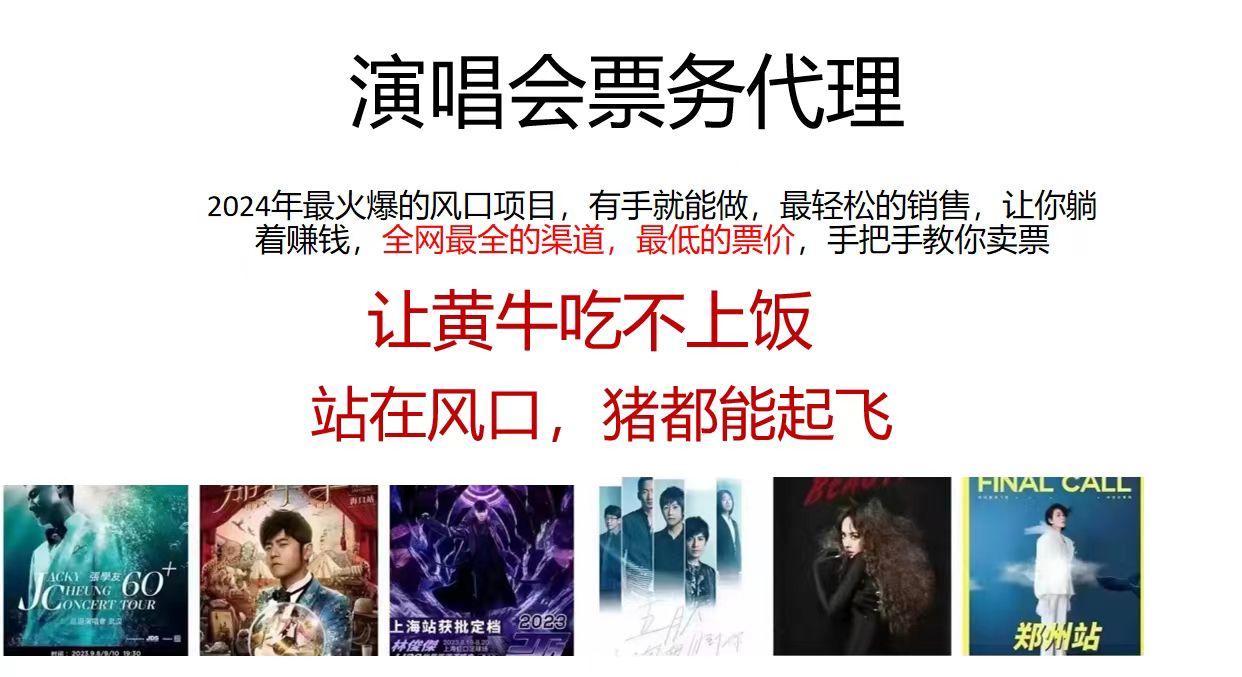 演唱会2024票务代理，全网最低的票价，手把手教你卖票，日入2000+-源码天堂