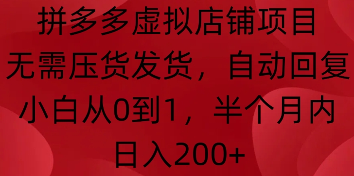 拼多多虚拟店铺项目，无需压货发货，自动回复，小白从0到1，半个月内日入200+【揭秘】-源码天堂