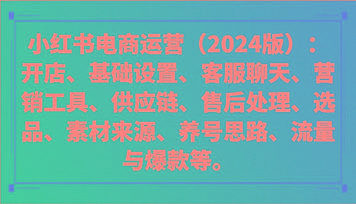 小红书电商运营(2024版)：开店、设置、供应链、选品、素材、养号、流量与爆款等-源码天堂