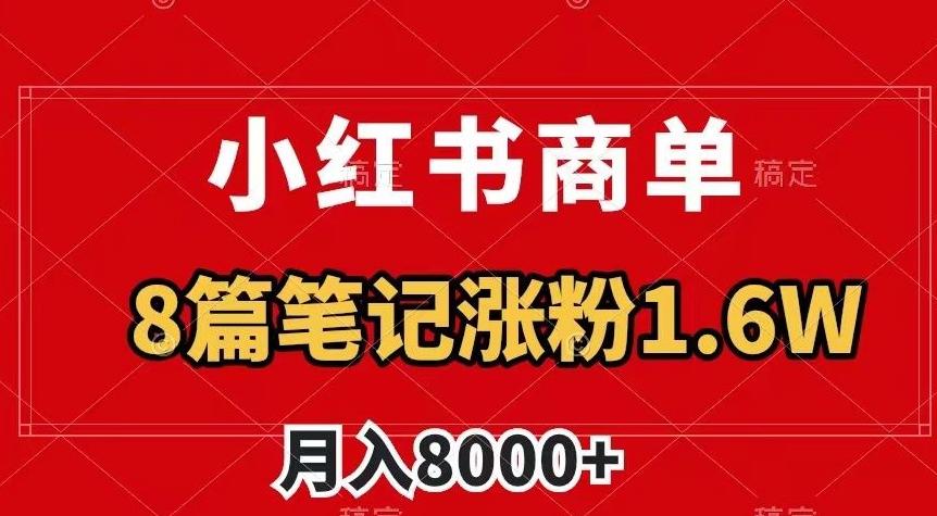 小红书商单最新玩法，8篇笔记涨粉1.6w，作品制作简单，月入8000+【揭秘】-源码天堂
