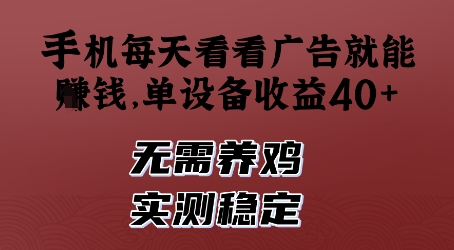 手机每天看看广告就能挣钱，单设备收益40+，无需养鸡，实测稳定【揭秘】-源码天堂