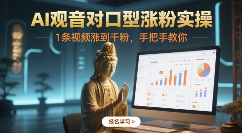 AI观音对口型涨粉实操，1条视频涨到千粉，手把手教你-源码天堂