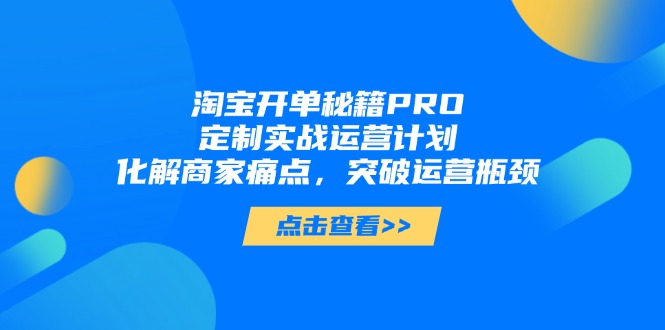 淘宝开单秘籍PRO，定制实战运营计划，化解商家痛点，突破运营瓶颈-源码天堂