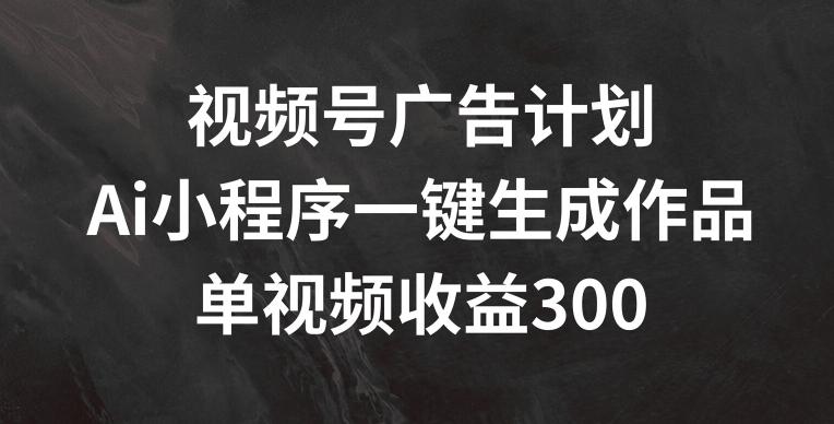视频号广告计划，AI小程序一键生成作品， 单视频收益300+【揭秘】-源码天堂