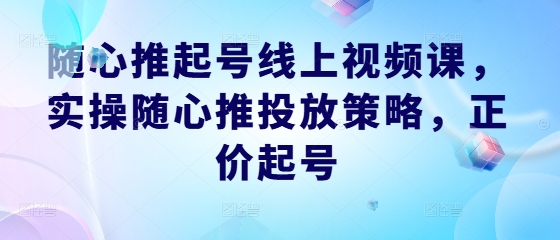 随心推起号线上视频课，实操随心推投放策略，正价起号-源码天堂