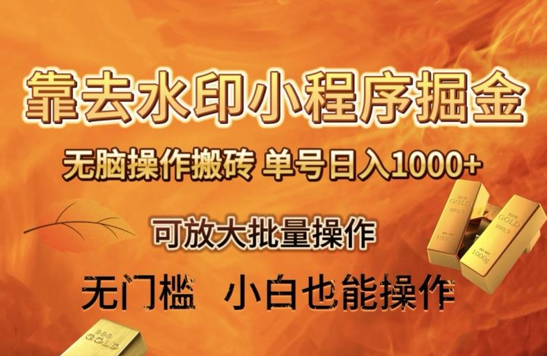 靠去水印小程序无脑操作搬砖，单号日入1000+保姆级教程可放大批量操作【揭秘】-源码天堂