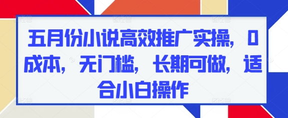 五月份小说高效推广实操，0成本，无门槛，长期可做，适合小白操作-源码天堂