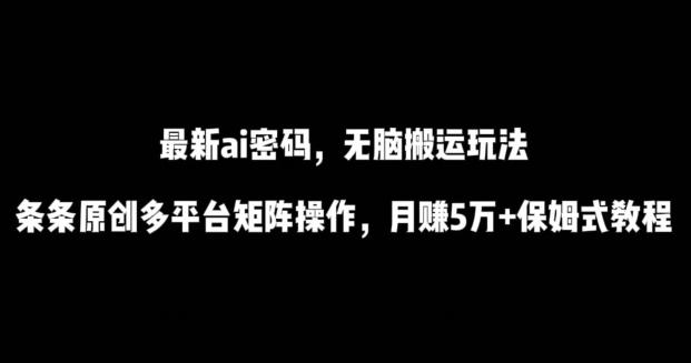 最新ai流量密码，傻瓜式搬运玩法，条条原创，多平台矩阵操作，月赚5万+保姆式教程【揭秘】-源码天堂