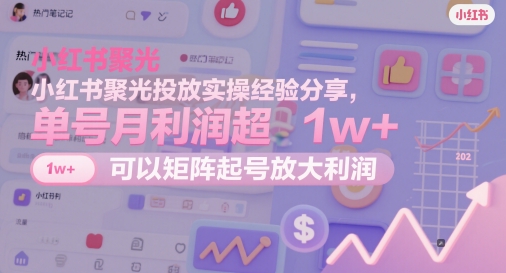 小红书聚光投放实操经验分享，单号月利润超1w+，可以矩阵起号放大利润-源码天堂