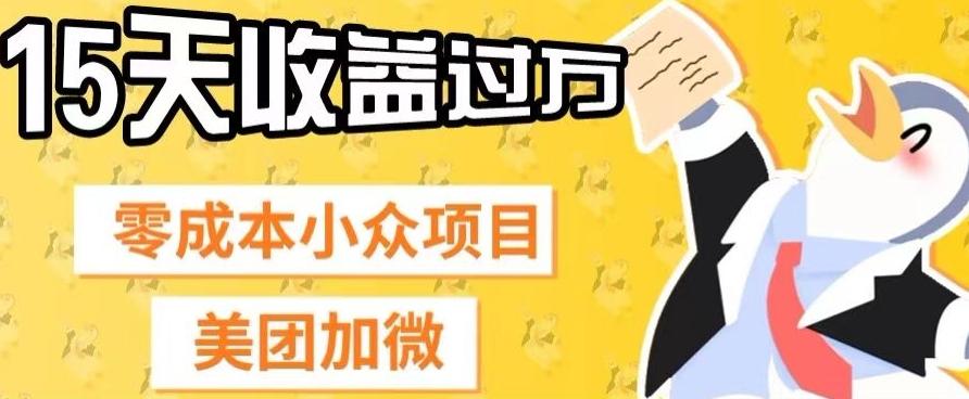 零成本小众项目，美团加微，一单4.5+，15天已经有人赚上万收益-源码天堂