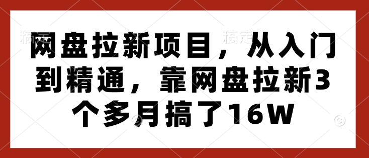 网盘拉新项目，从入门到精通，靠网盘拉新3个多月搞了16W-源码天堂